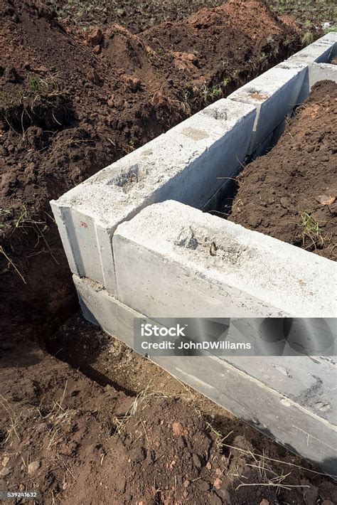 Concrete Building Block House Foundations in Earth Stock Image Image