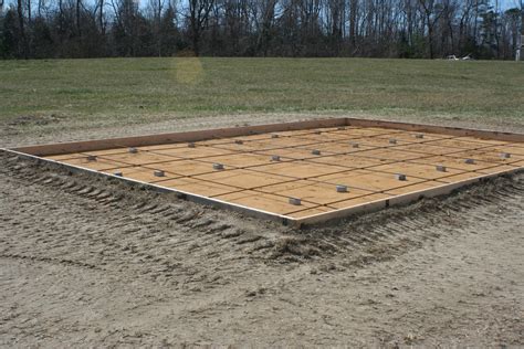 Concrete slab for shed. According to QUIKRETE’s online calculator, the amount of concrete needed for a 10- by 10-foot slab depends on the thickness of the slab. For a 4-inch slab, either eight 60-pound or... 