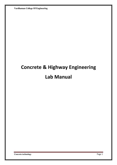 Concrete technology and highway engineering lab manual. - Guida per l'utente del kit per auto tomtom.
