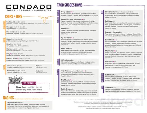 Condado tacos nutrition pdf. If you’re a fan of Mexican cuisine, then you’re probably familiar with the mouthwatering flavors of taco soup. Packed with savory ingredients and a hint of spice, taco soup is a de... 