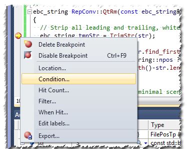 Conditional Breakpoint For Std String In Visual Studio 2010