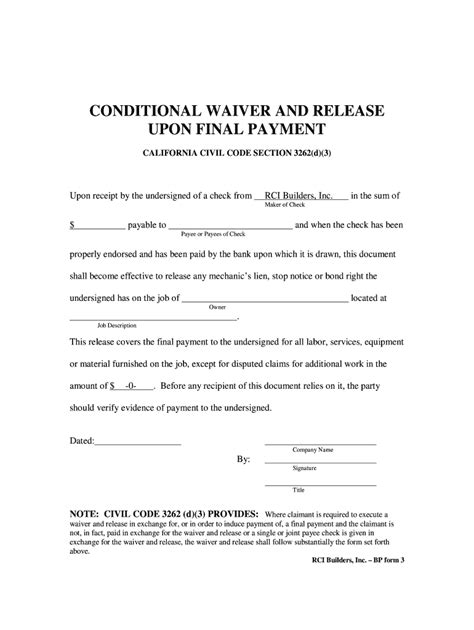 Conditional Lien Release Template
