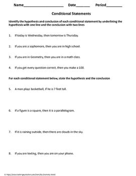 Conditional Statement Worksheet Geometry