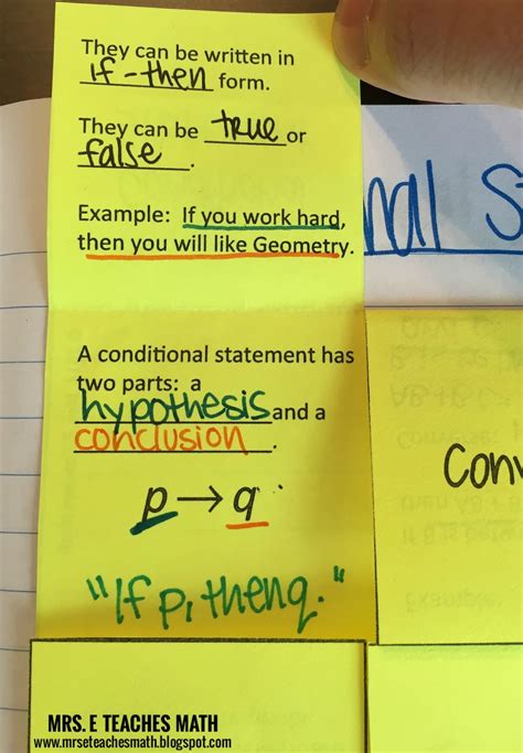 Conditional Statements Interactive Notebook Page Mrs. E Teaches Math