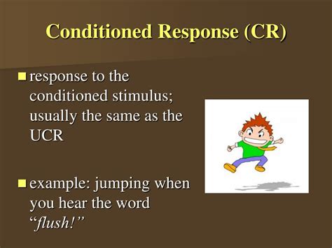 Blinking in response to a tone without a puff is a(n) a. unconditioned response (UR) b. unconditioned stimulus (US) c. conditioned response (CR) d. conditioned stimulus (CS) positive punishment To reduce the self-destructive behavior of some children with autism spectrum disorder, a therapist might squirt water at them whenever they bite ....