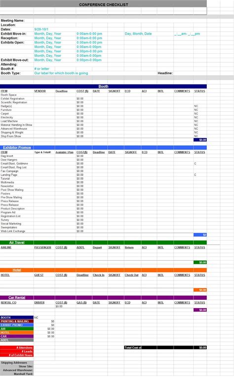 Conference Checklist Excel Sheet Template Sample