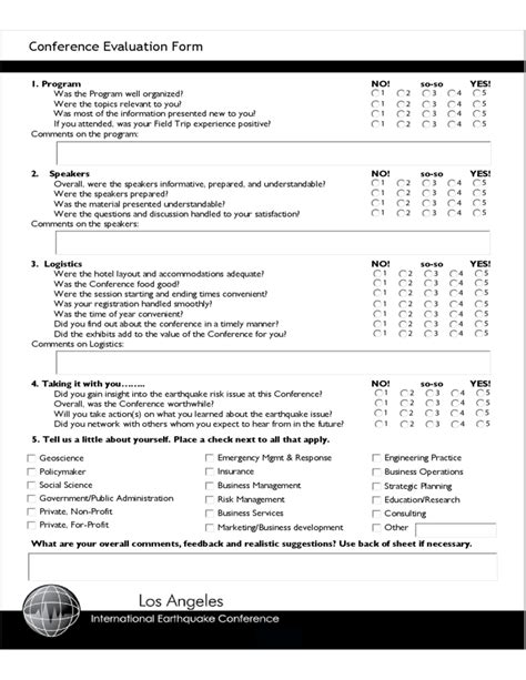 Conference Evaluation Form Sample Free Download