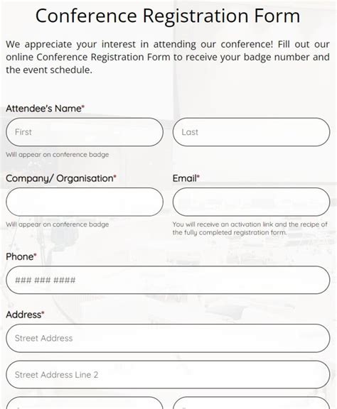 Conference Registration Form Template 123 Form Builder