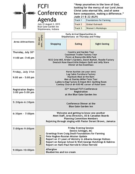 Conference Schedule Template Printable