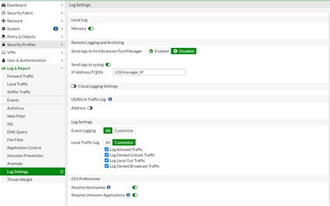 Configure syslog fortigate.  In the GUI, Configuring logging to syslog ...