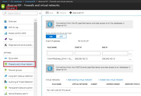 Configuring the Azure SQL Database Firewall
