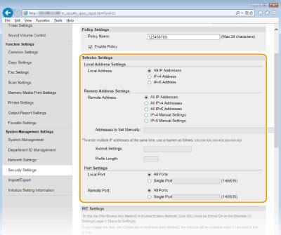 Configuring the IPSec Settings - Canon