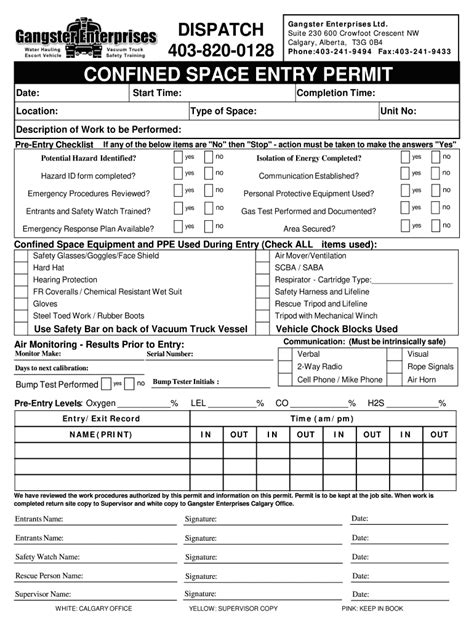 Confined Space Entry Program Template