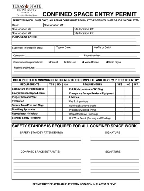 Confined Space Permit Form Doc Form Resume Examples EvkBpJz52d
