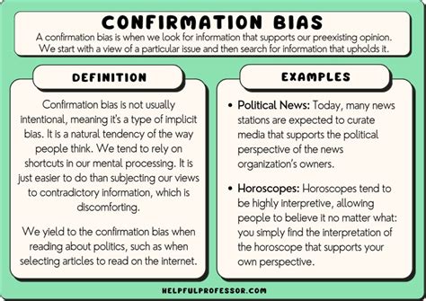 Confirmation bias example. Mar 5, 2023 · Revised on March 24, 2023. Conformity bias is the tendency to change one’s beliefs or behavior to fit in with others. Instead of using their own judgment, individuals often take cues from the group they are with, belong to, or seek to belong to about what is right or appropriate. They then adapt their own behavior accordingly. 