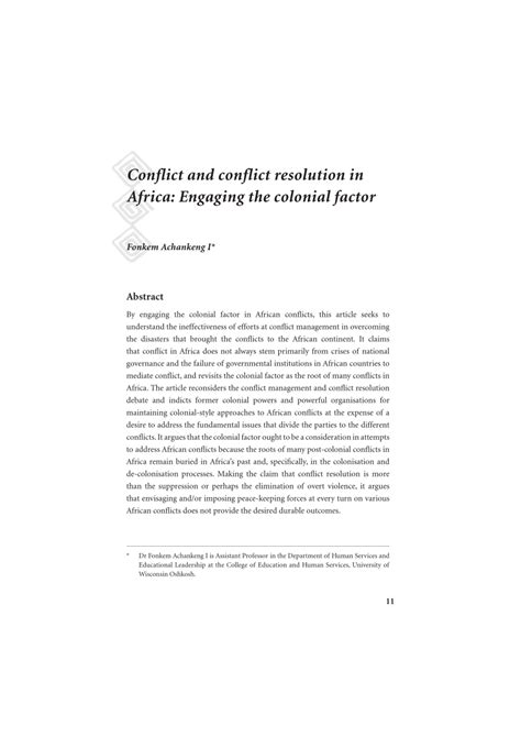 Conflict and Conflict Resolution in Africa: Engaging the Colonial …