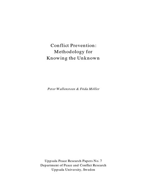 Conflict prevention methodology for knowing the unknown uppsala peace research papers series no 7. - Signal process and system manual solution.