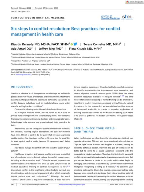 Conflict resolution in medicine.  Journal of Hospital Medicine PERSPECTIVES...