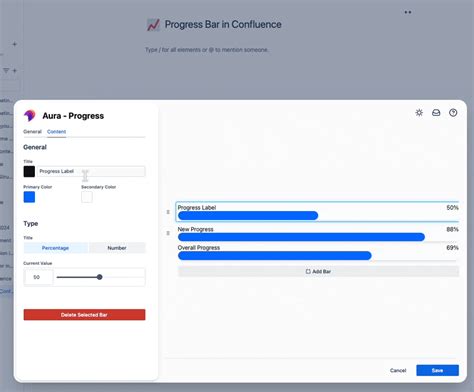 Confluence progress bar container.  Enhanced project management and task prioritiza...