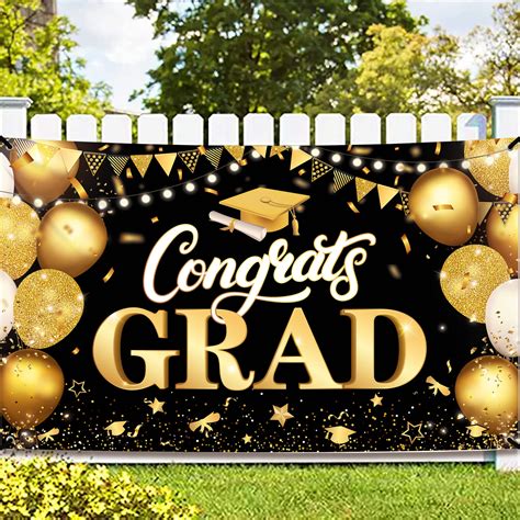 Congrats Grad Banner Black and Gold Graduation Backdrop …