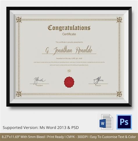 Congratulations Certificate Template 10  Word PSD Documents Download