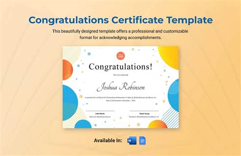 Congratulations Certificate Template in Word Google Docs Download