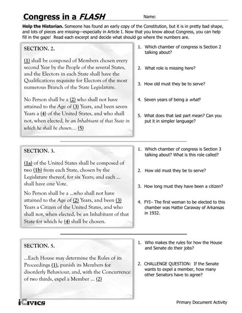Congress In A Flash Worksheet Answers