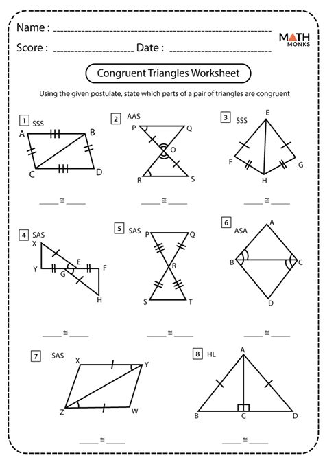 Congruent Triangle Theorems Worksheet
