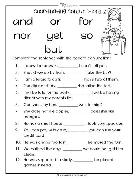 Conjunctions Worksheet Free Printable PDF for Kids