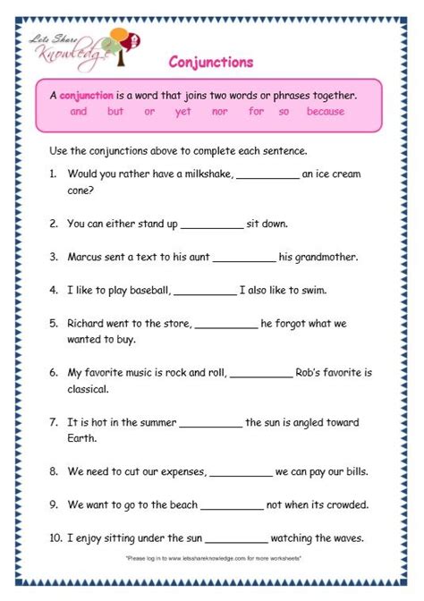 Conjunctions Worksheet for 5th Grade Conjunctions worksheet, 5th