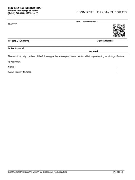 Connecticut Application for Change of Name Adult Form Fill Out and