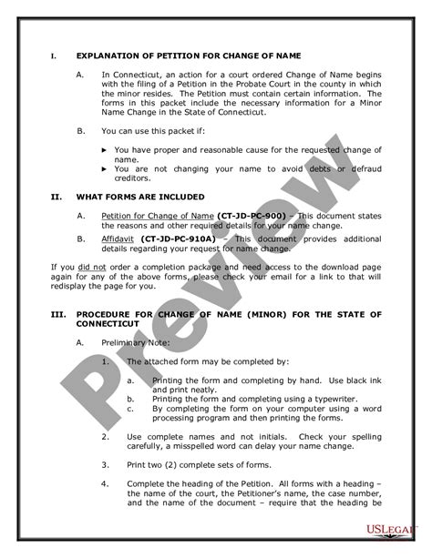 Connecticut Name Change Instructions and Forms Package for a Minor