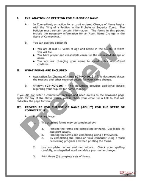 Connecticut Name Change Instructions and Forms Package for an Adult