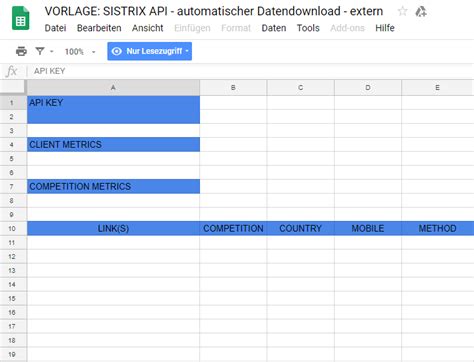 Connection to Google Sheets SISTRIX