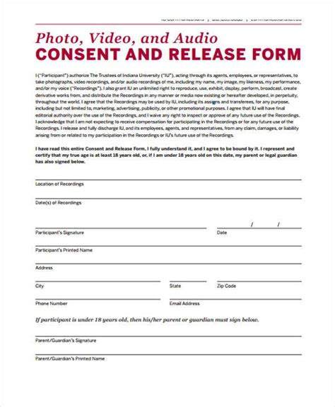 Consent And Release Form Template