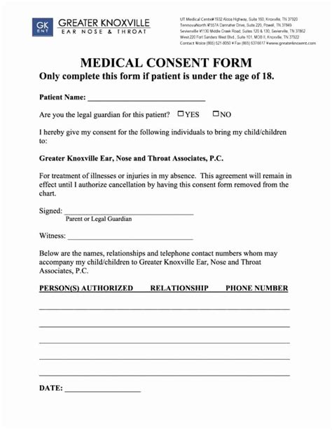 Consent For Medical Treatment Form Template Database