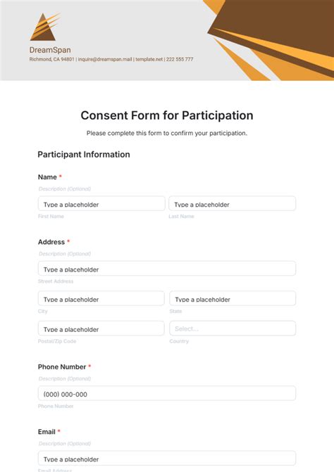 Consent Form Template For Participation Printable Consent Form