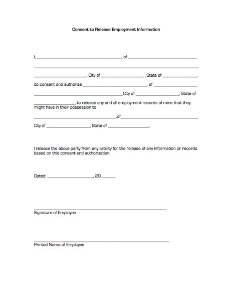 Consent to Release Employment Information Legal Forms and Business