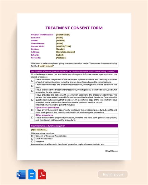 Consent to Treat Form Word PDF Docs