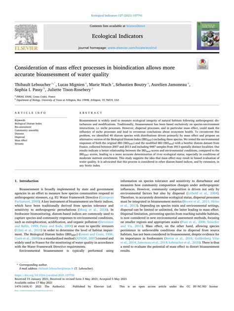 Consideration of mass effect processes in bioindication allows …