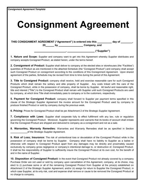 Consignment Agreement Template Word