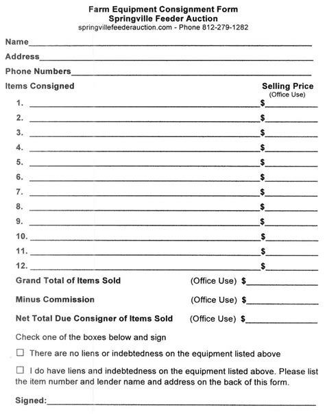Consignment Form Free Printable Documents