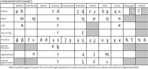 Consonants ipa. The charts below show the way in which the International Phonetic Alphabet (IPA) represents Scottish Gaelic pronunciations in Wikipedia articles. For a guide to adding IPA characters to Wikipedia articles, see Template:IPA and Wikipedia:Manual of Style/Pronunciation § Entering IPA characters.. See Scottish Gaelic phonology and … 