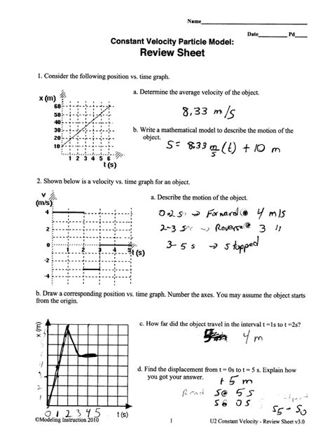 Constant Velocity Particle Model Worksheet 3 Money Worksheets