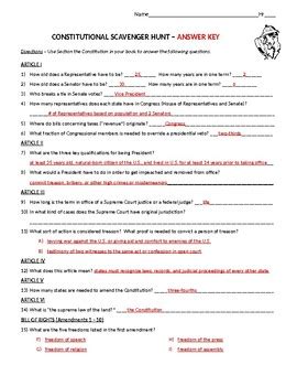 Constitutional scavenger hunt quizlet. Study with Quizlet and memorize flashcards containing terms like What were slaves counted as (in terms of population to determine representatives)?, Who presides a Presidential impeachment trial, and who is the jury?, Limits on states (as stated in the first article). and more. 