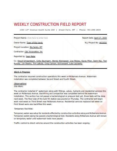 Construction Field Report Template Examples
