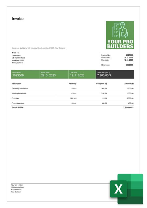 Construction Invoice Template Free Formats Excel Word