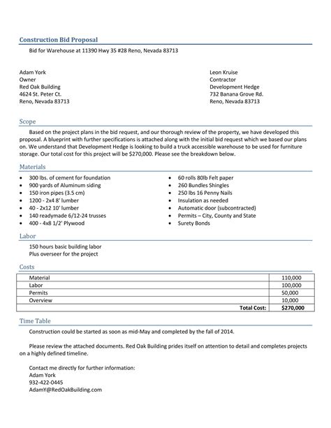 Construction Project Bid Proposal Template