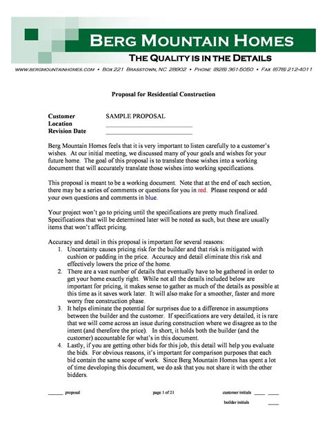 Construction Project Proposal Example