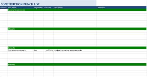 Construction Punch List Template Excel Software Collection